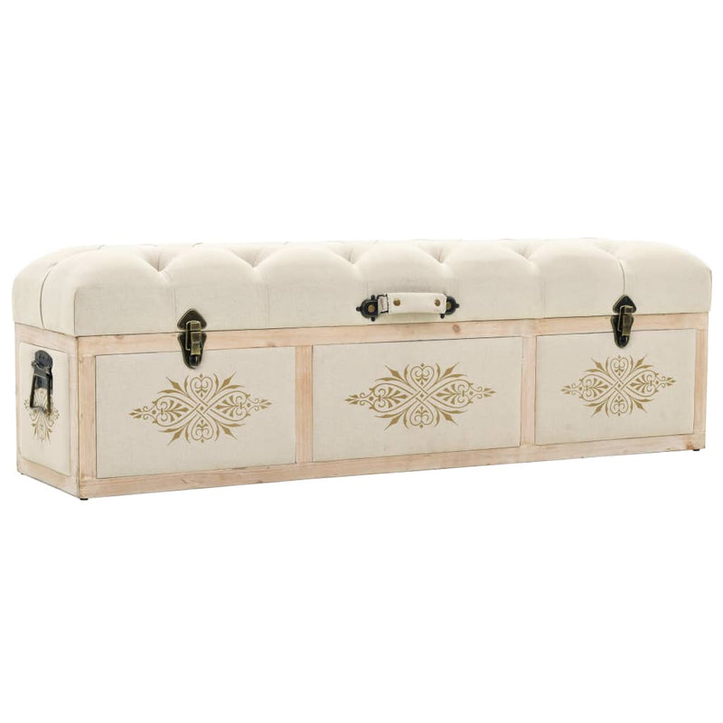 vidaXL Storage Bench 110 cm Cream Solid Firwood and Fabric