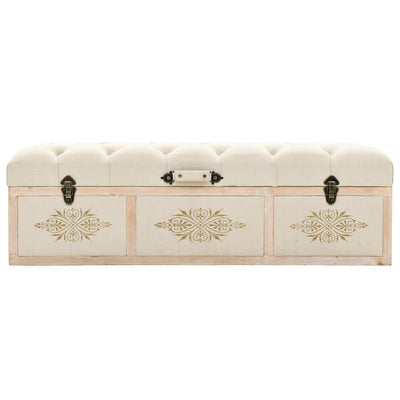 vidaXL Storage Bench 110 cm Cream Solid Firwood and Fabric