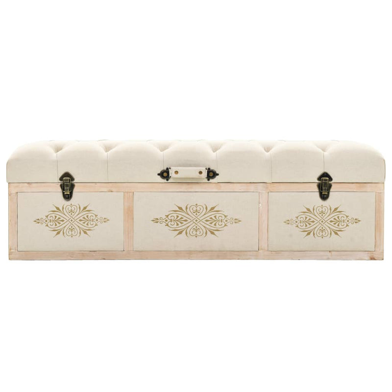 vidaXL Storage Bench 110 cm Cream Solid Firwood and Fabric