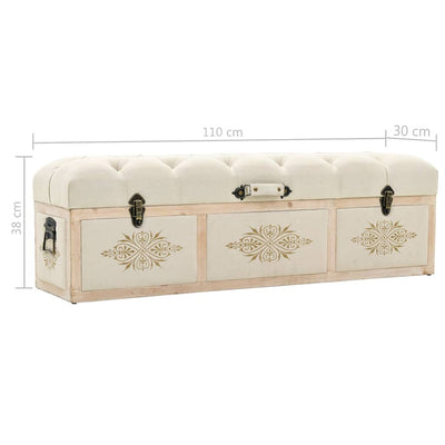 vidaXL Storage Bench 110 cm Cream Solid Firwood and Fabric