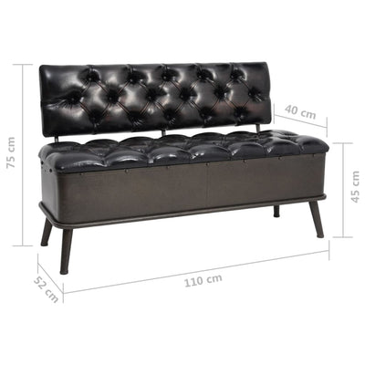 vidaXL Storage Bench with Backrest 110 cm Black Faux Leather