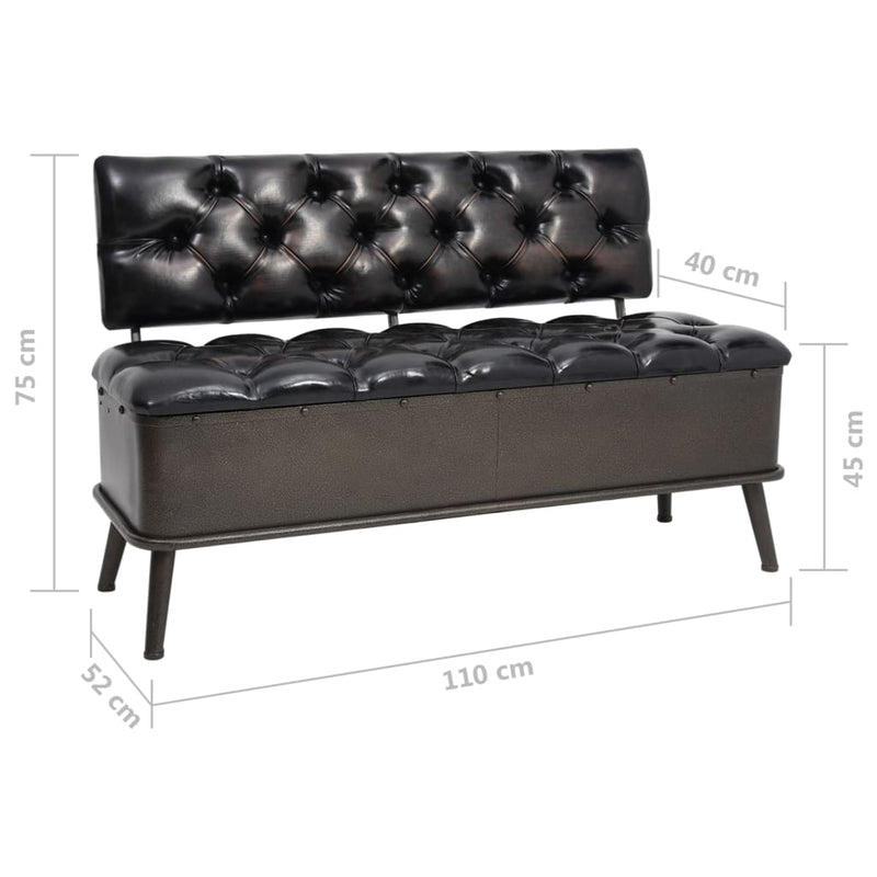 vidaXL Storage Bench with Backrest 110 cm Black Faux Leather