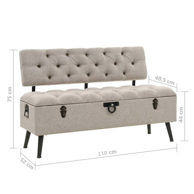 vidaXL Storage Bench with Backrest 110 cm Cream Fabric
