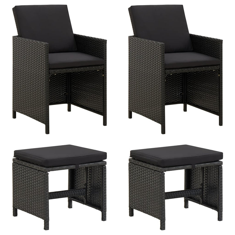 vidaXL 4 Piece Garden Chair and Stool Set Poly Rattan Brown