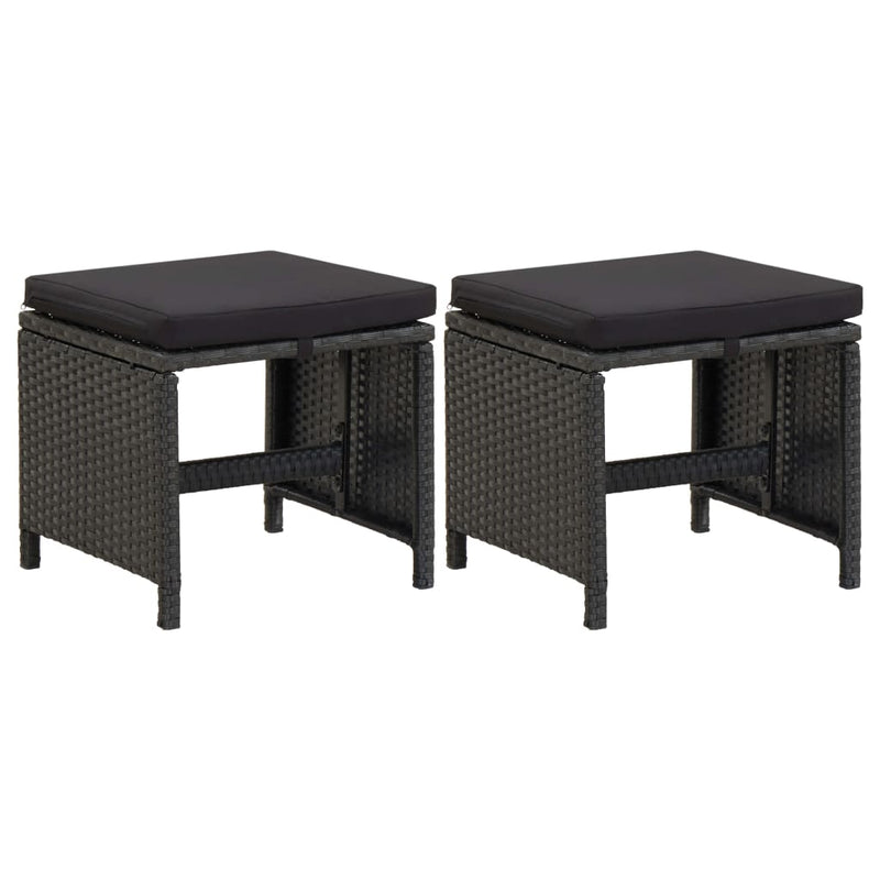 vidaXL Garden Stools with Cushions 2 pcs Poly Rattan Black