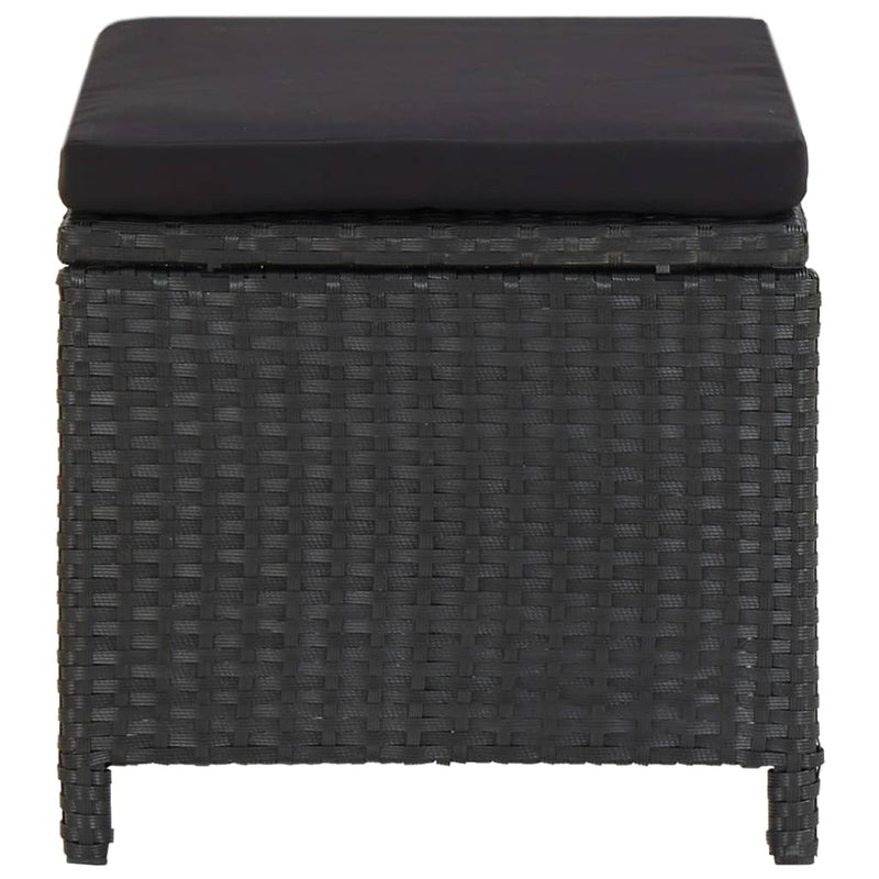 vidaXL Garden Stools with Cushions 2 pcs Poly Rattan Black