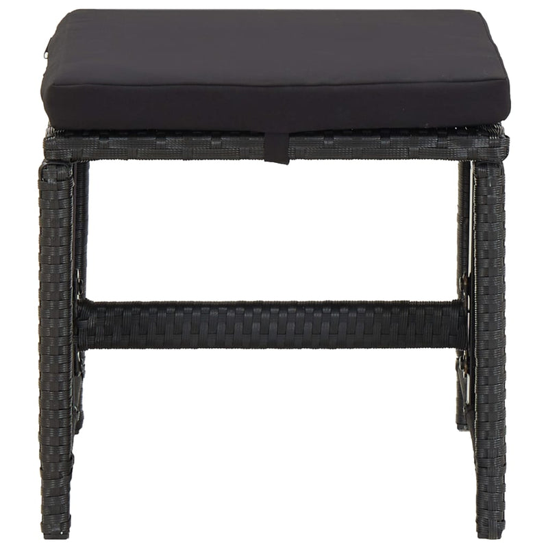 vidaXL Garden Stools with Cushions 2 pcs Poly Rattan Black