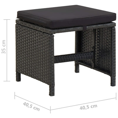 vidaXL Garden Stools with Cushions 2 pcs Poly Rattan Black