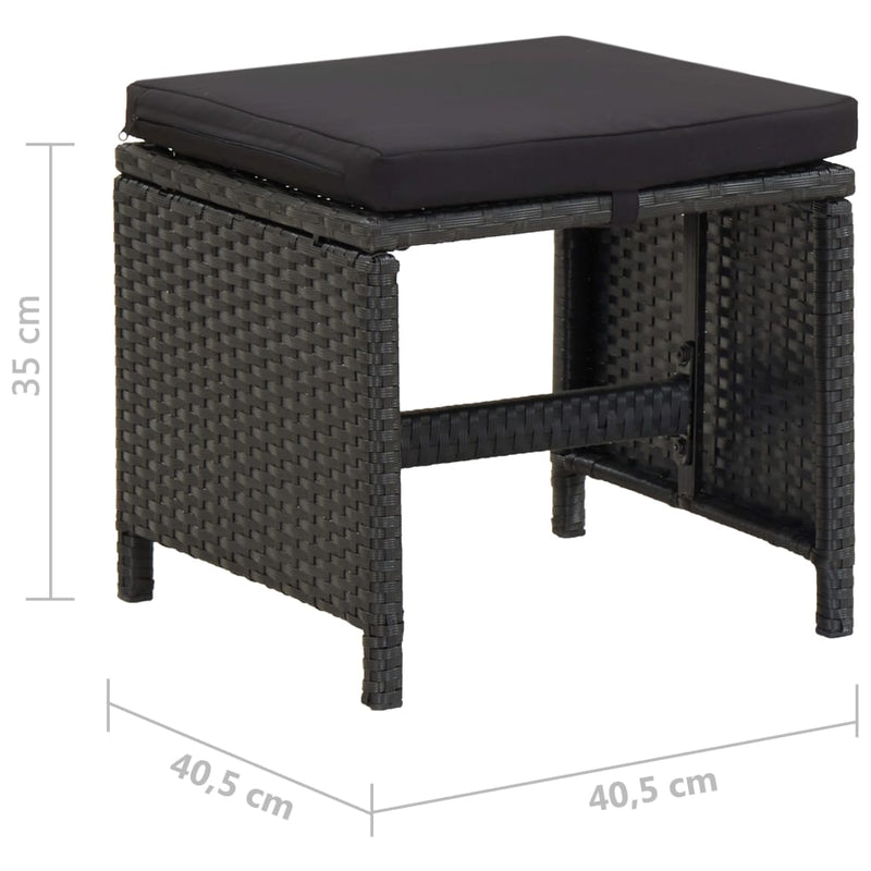 vidaXL Garden Stools with Cushions 2 pcs Poly Rattan Black