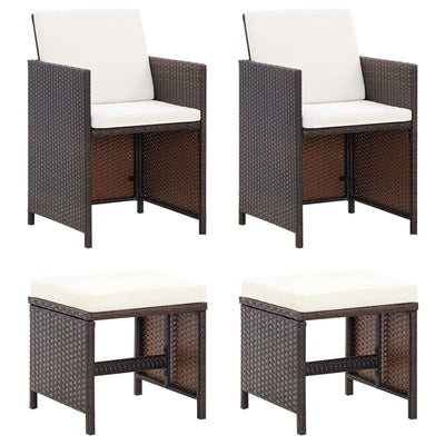 vidaXL 4 Piece Garden Chair and Stool Set Poly Rattan Brown