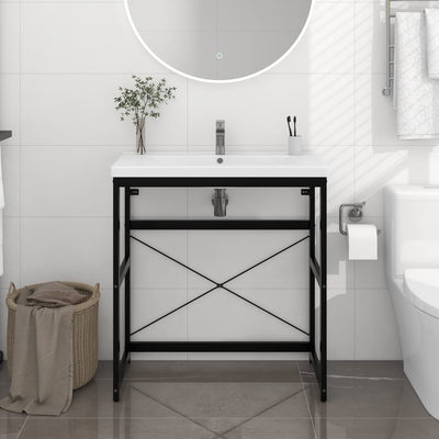 vidaXL Bathroom Washbasin Frame Black 59x38x83 cm Iron