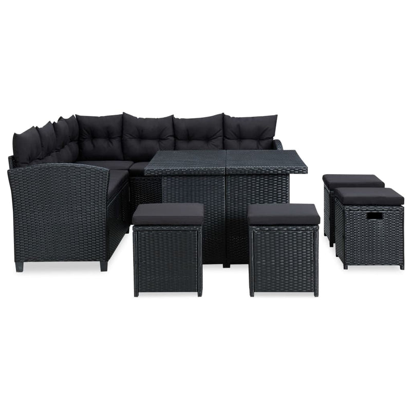vidaXL 6 Piece Garden Lounge Set with Cushions Poly Rattan Black