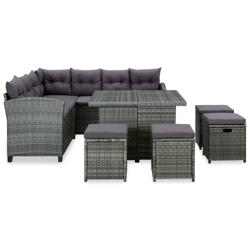 vidaXL 6 Piece Garden Lounge Set with Cushions Poly Rattan Black