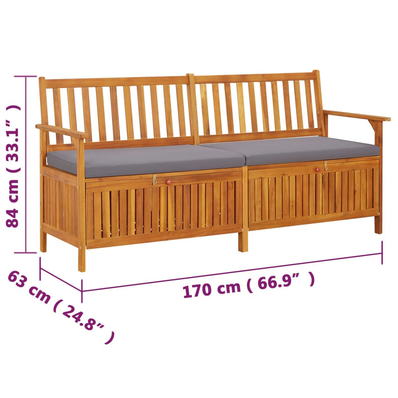vidaXL Storage Bench with Cushion 148 cm Solid Wood Acacia
