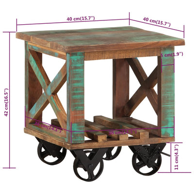 vidaXL Side Table with Wheels 40x40x42 cm Solid Wood Reclaimed