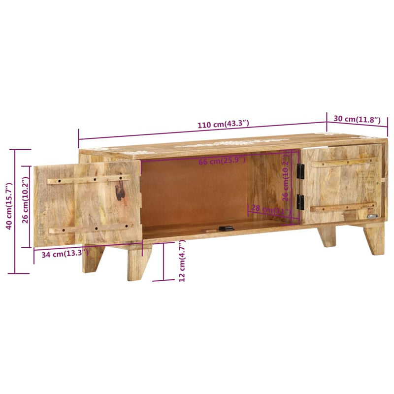 vidaXL TV Cabinet 110x30x40 cm Solid Wood Mango
