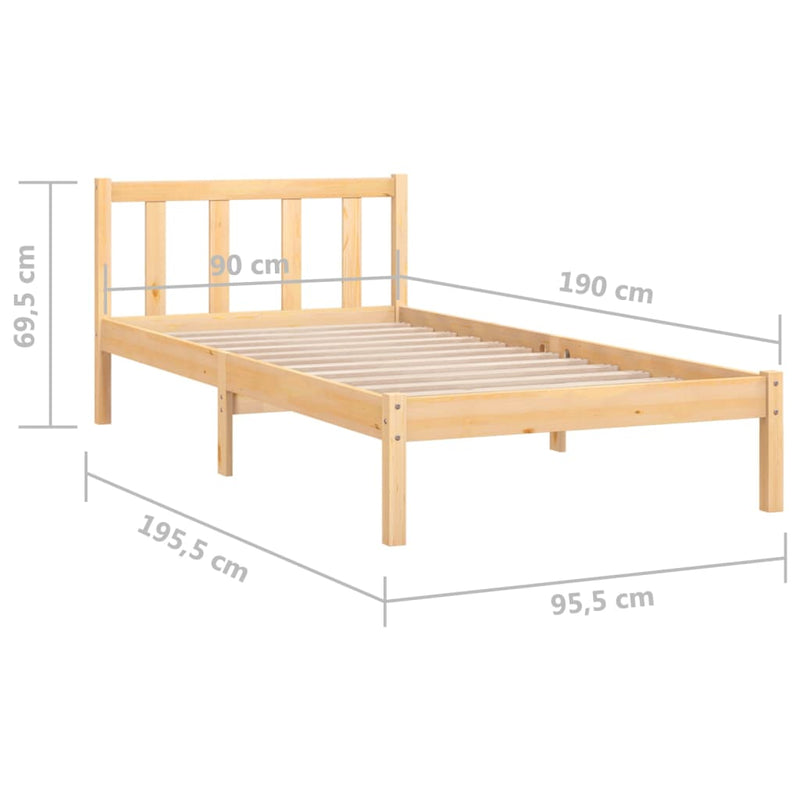 vidaXL Bed Frame without Mattress Black Solid Wood 90x190 cm