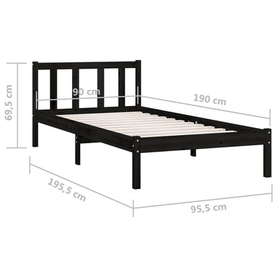 vidaXL Bed Frame without Mattress Black Solid Wood 90x190 cm
