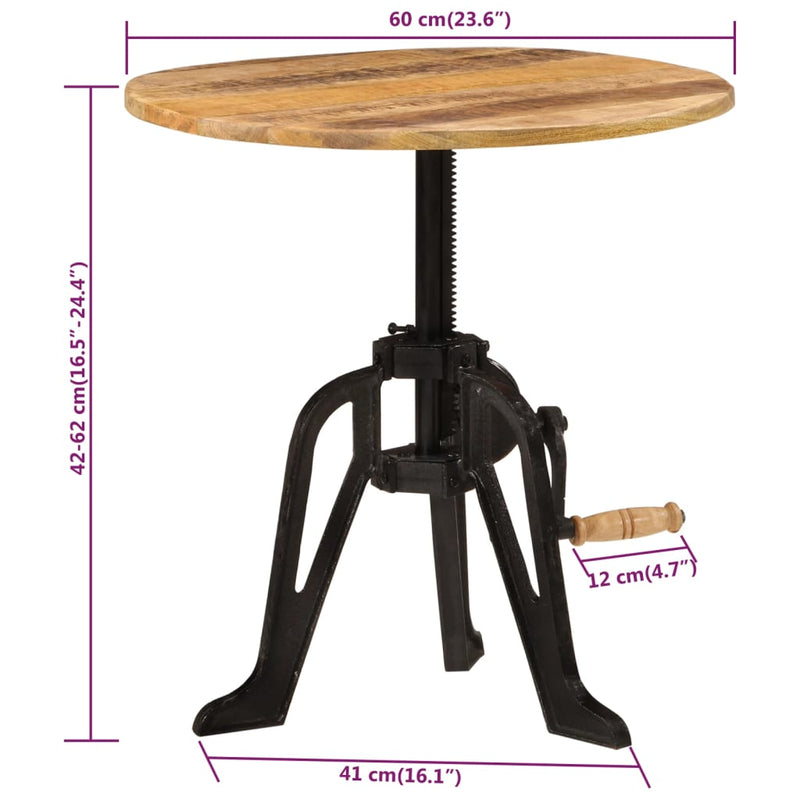 vidaXL Side Table 60x(42-62) cm Solid Wood Mango and Cast Iron