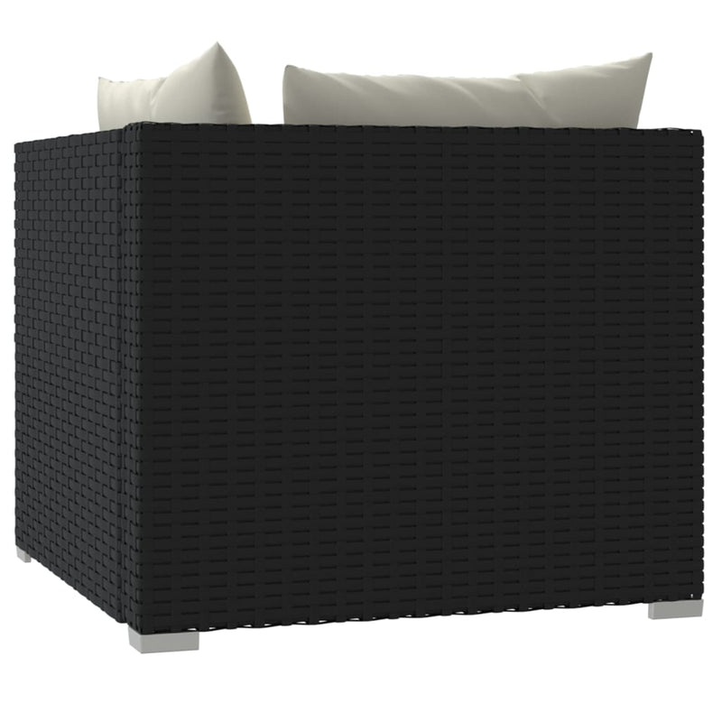 vidaXL 2-Seater Sofa with Cushions Black Poly Rattan