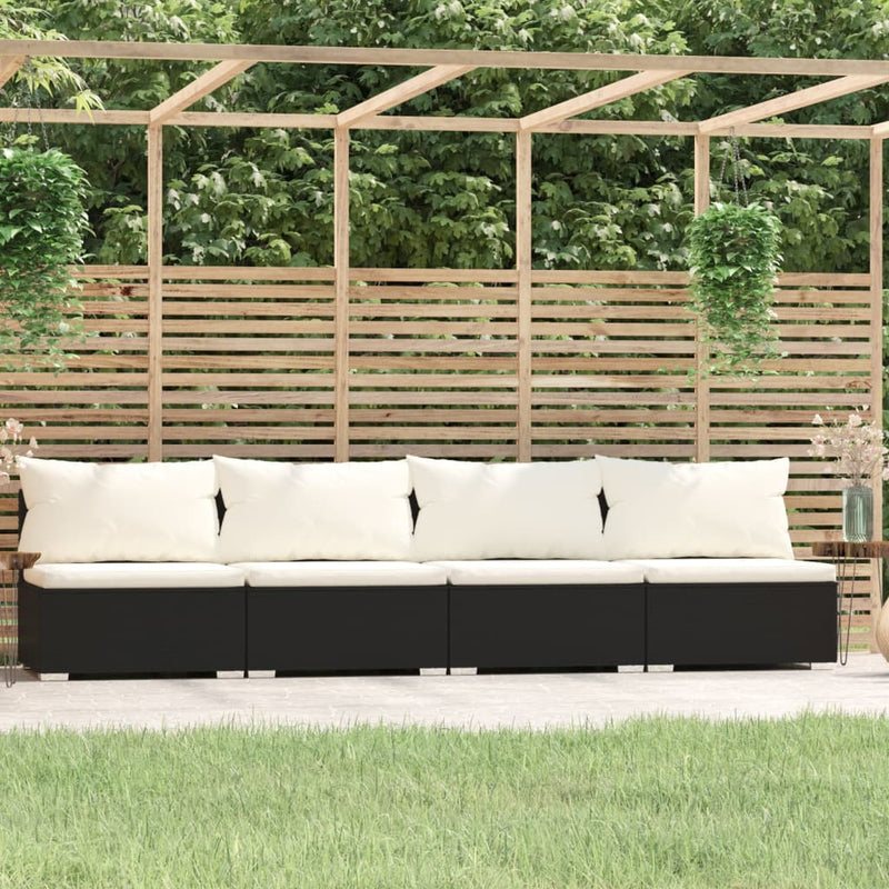 vidaXL 4-Seater Sofa with Cushions Brown Poly Rattan