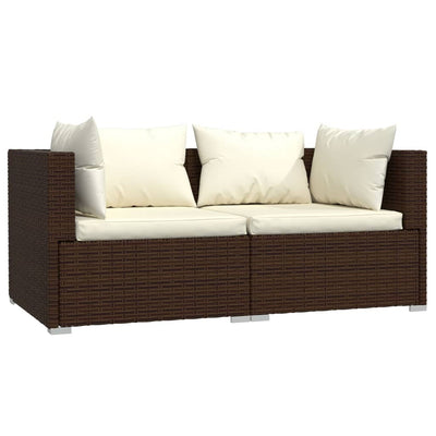 vidaXL 2-Seater Sofa with Cushions Black Poly Rattan