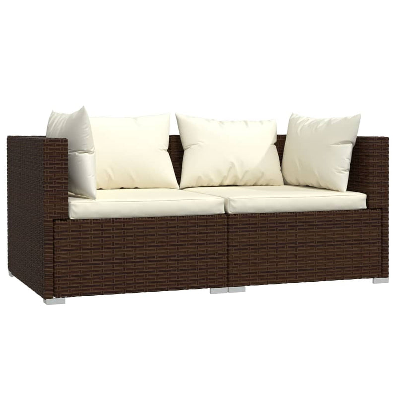 vidaXL 2-Seater Sofa with Cushions Black Poly Rattan