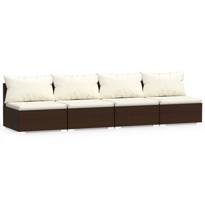 vidaXL 4-Seater Sofa with Cushions Brown Poly Rattan
