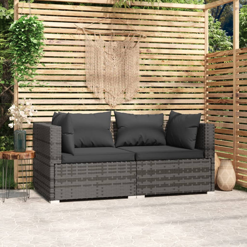 vidaXL 2-Seater Sofa with Cushions Black Poly Rattan