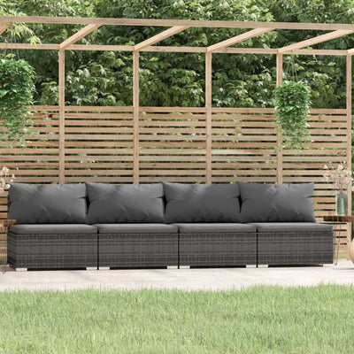 vidaXL 4-Seater Sofa with Cushions Brown Poly Rattan