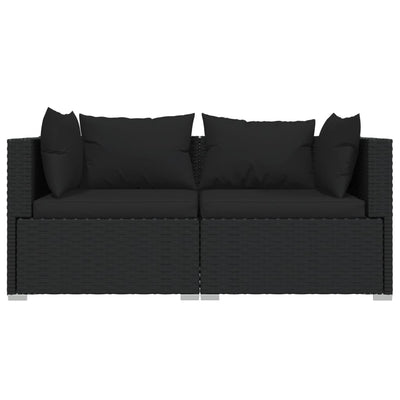 vidaXL 2-Seater Sofa with Cushions Black Poly Rattan