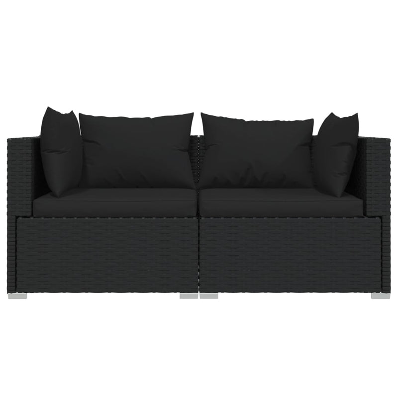 vidaXL 2-Seater Sofa with Cushions Black Poly Rattan