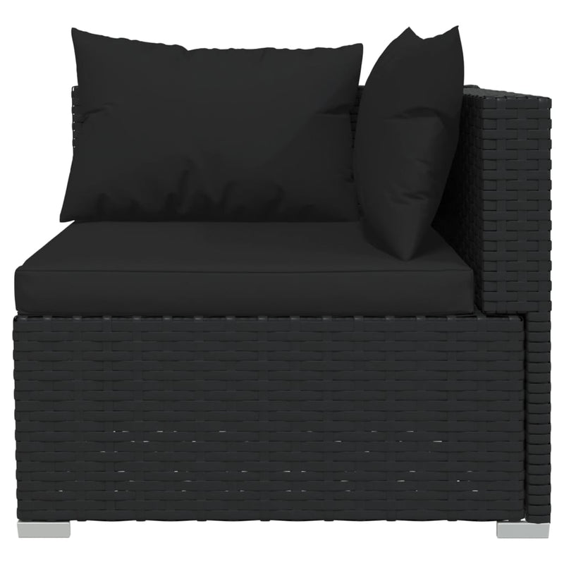 vidaXL 2-Seater Sofa with Cushions Black Poly Rattan