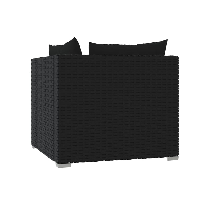 vidaXL 2-Seater Sofa with Cushions Black Poly Rattan