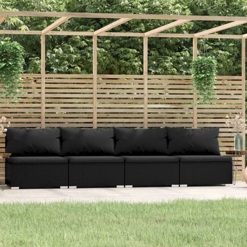 vidaXL 4-Seater Sofa with Cushions Brown Poly Rattan
