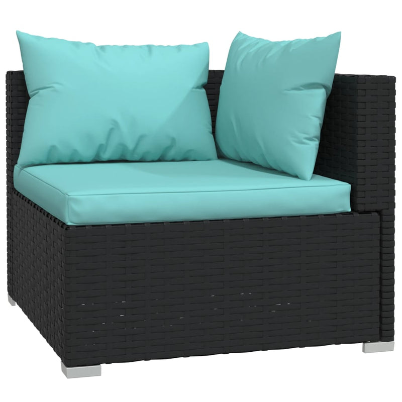 vidaXL 2-Seater Sofa with Cushions Black Poly Rattan