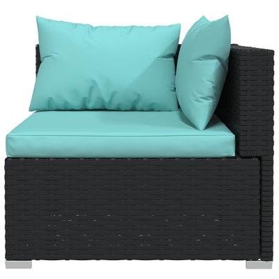 vidaXL 2-Seater Sofa with Cushions Black Poly Rattan