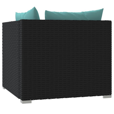 vidaXL 2-Seater Sofa with Cushions Black Poly Rattan