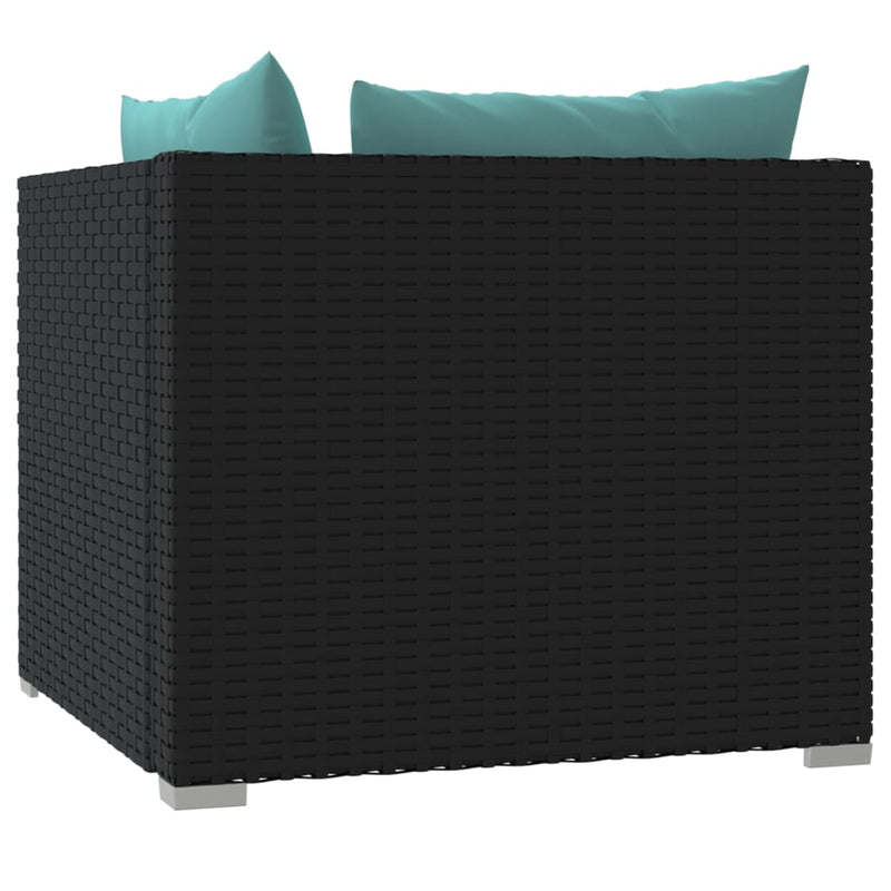 vidaXL 2-Seater Sofa with Cushions Black Poly Rattan