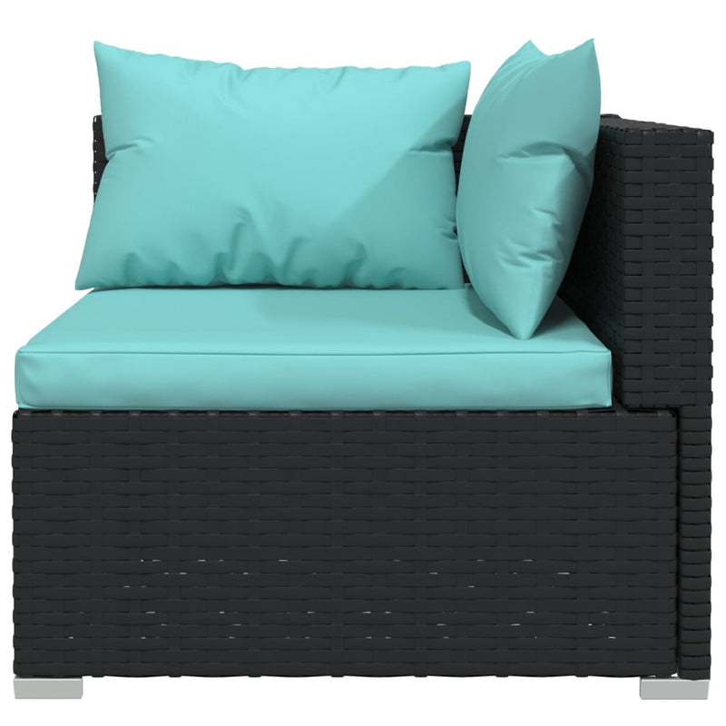 vidaXL 3-Seater Sofa with Cushions Black Poly Rattan
