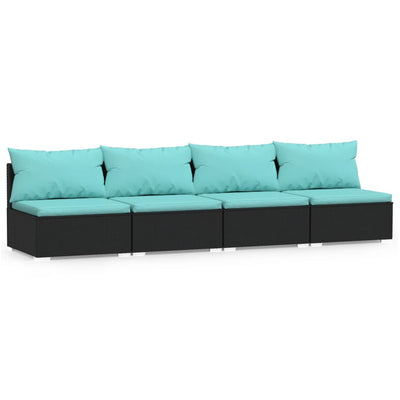 vidaXL 4-Seater Sofa with Cushions Black Poly Rattan