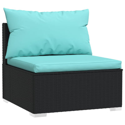 vidaXL 4-Seater Sofa with Cushions Black Poly Rattan