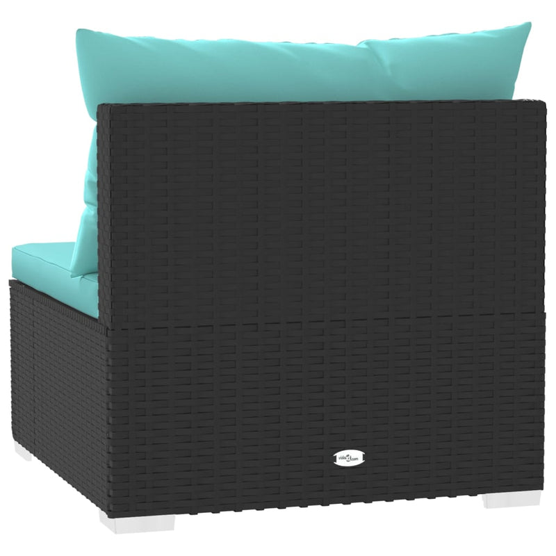 vidaXL 4-Seater Sofa with Cushions Black Poly Rattan