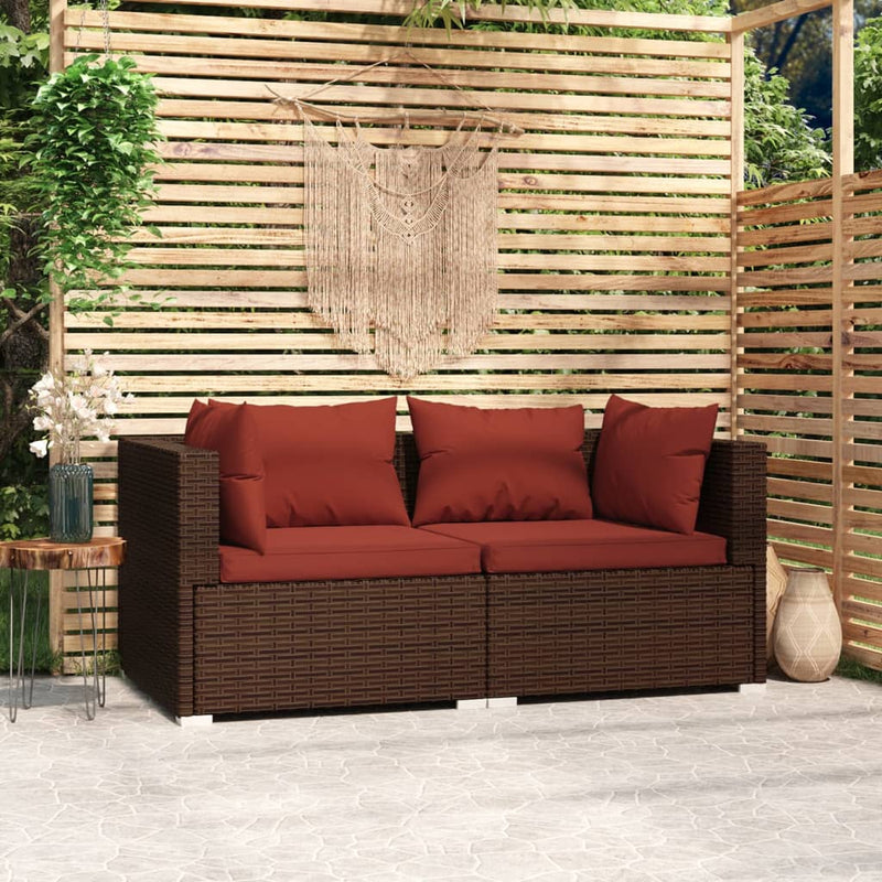 vidaXL 2-Seater Sofa with Cushions Grey Poly Rattan