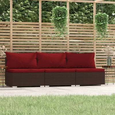 vidaXL 3-Seater Sofa with Cushions Brown Poly Rattan