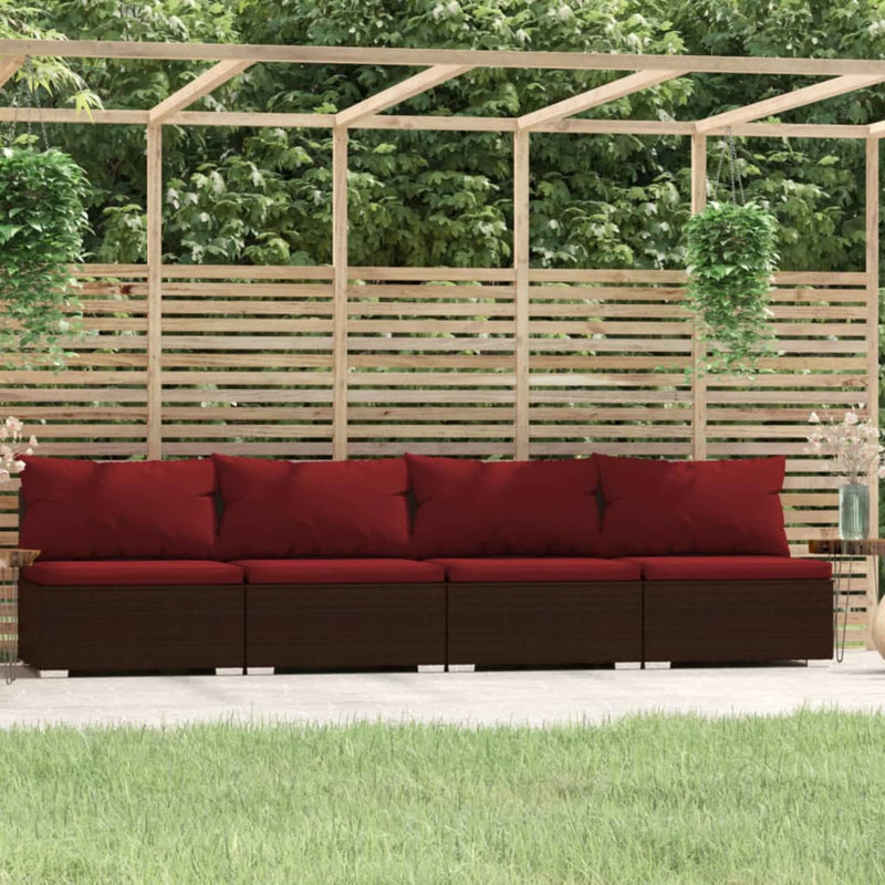 vidaXL 4-Seater Sofa with Cushions Grey Poly Rattan