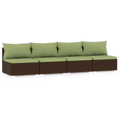 vidaXL 4-Seater Sofa with Cushions Grey Poly Rattan