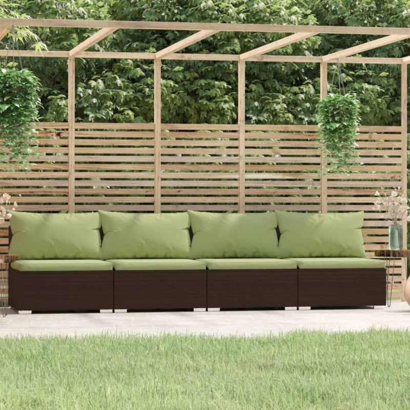 vidaXL 4-Seater Sofa with Cushions Grey Poly Rattan