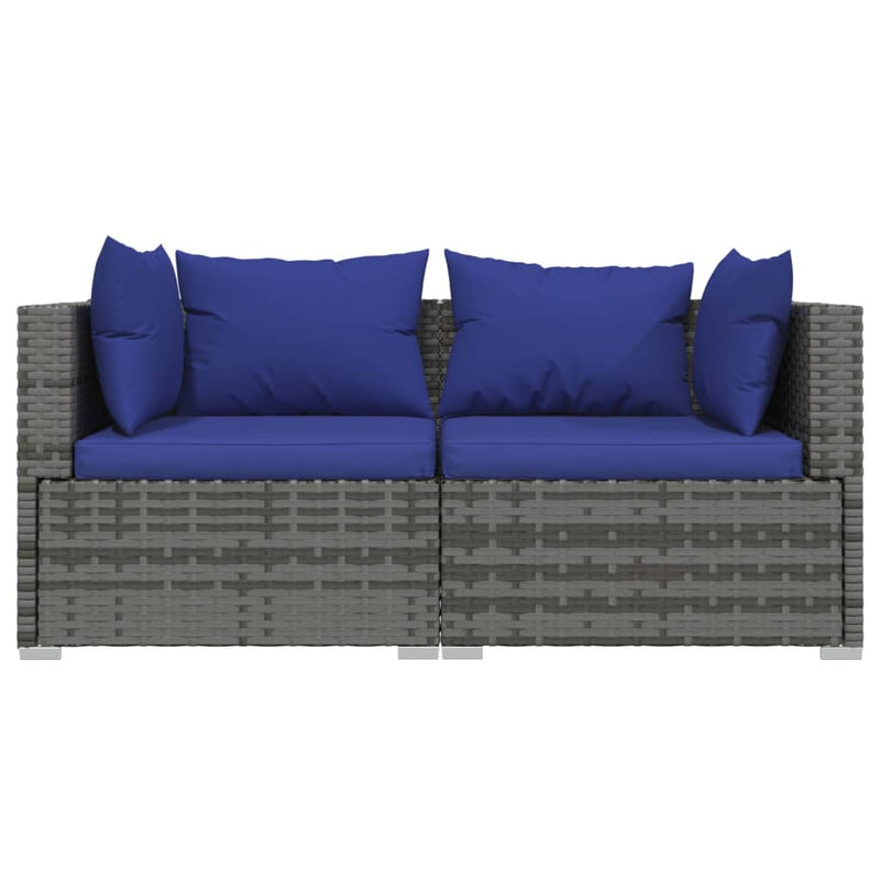 vidaXL 2-Seater Sofa with Cushions Grey Poly Rattan