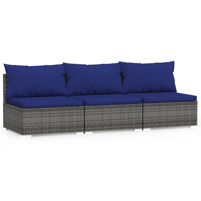 vidaXL 3-Seater Sofa with Cushions Brown Poly Rattan